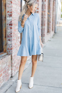 Share Your Story Light Blue Corduroy Shirt Dress