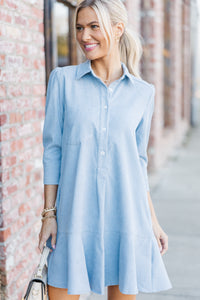 Share Your Story Light Blue Corduroy Shirt Dress