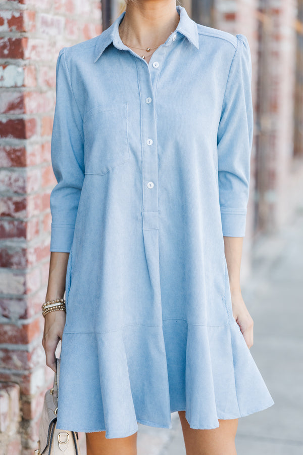 Share Your Story Light Blue Corduroy Shirt Dress