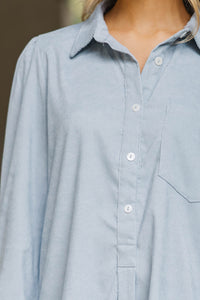 Share Your Story Light Blue Corduroy Shirt Dress