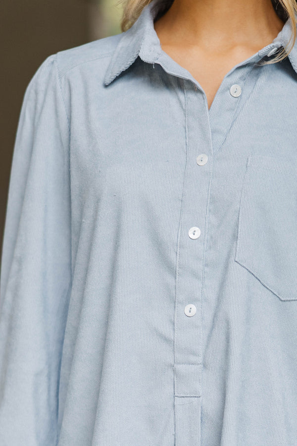 Share Your Story Light Blue Corduroy Shirt Dress