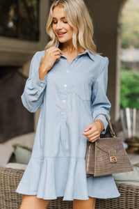 Share Your Story Light Blue Corduroy Shirt Dress