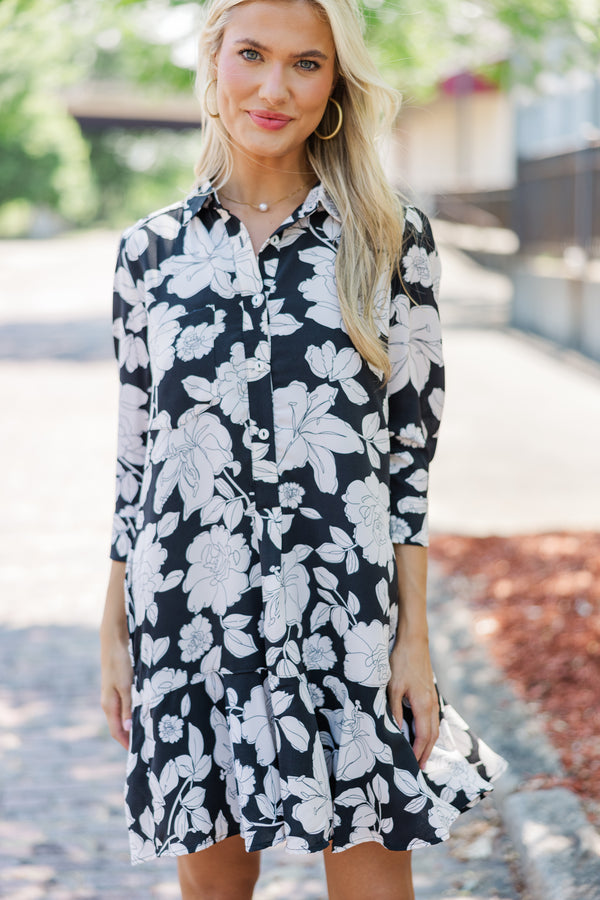 4511279 Black Floral Shirt Dress