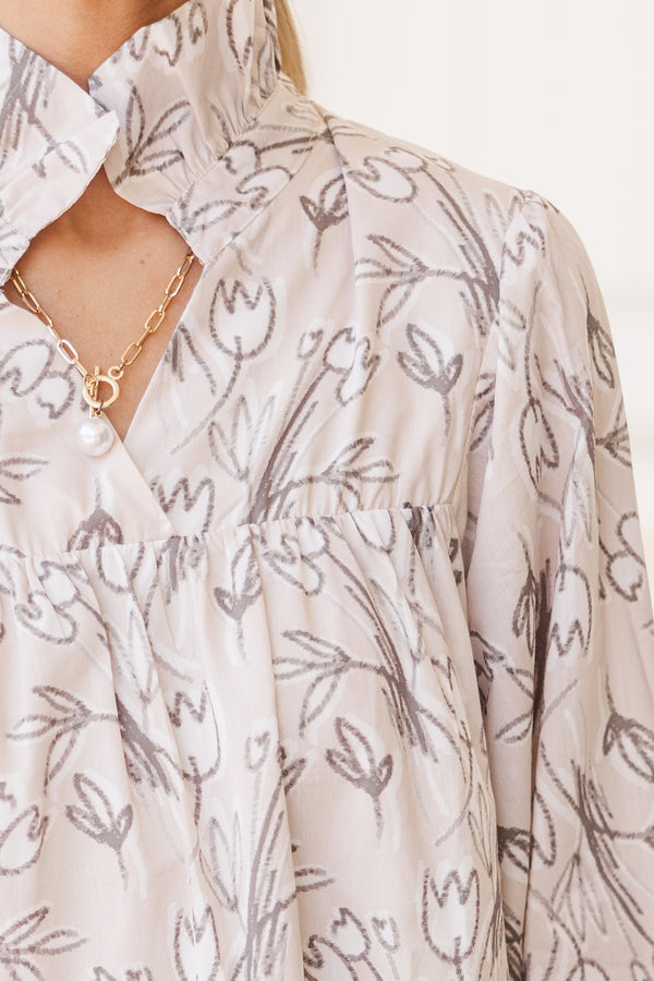 Always With Love Taupe Brown Floral Blouse