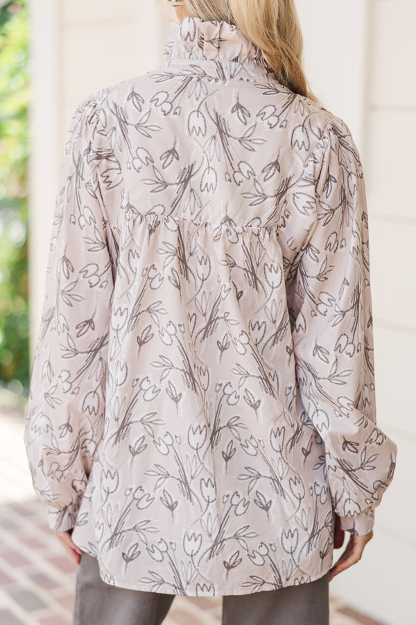 Always With Love Taupe Brown Floral Blouse