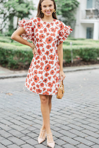 What A Vision Rust Orange Floral Ruffled Dress