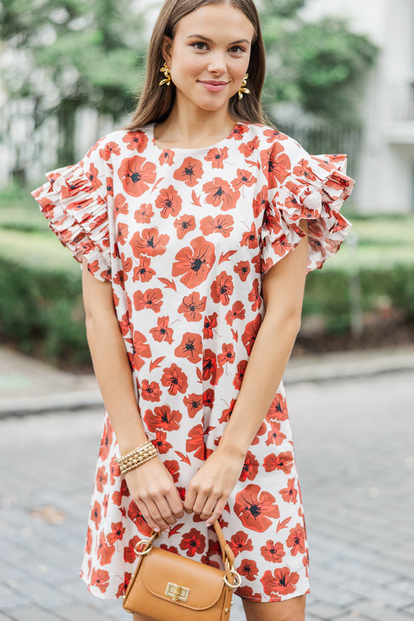 What A Vision Rust Orange Floral Ruffled Dress