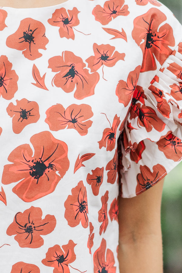 What A Vision Rust Orange Floral Ruffled Dress