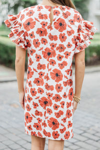 What A Vision Rust Orange Floral Ruffled Dress