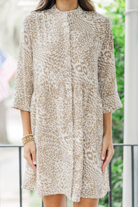 Always The One Taupe Leopard Shift Dress