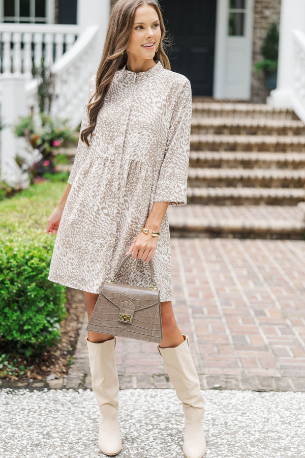 white leopard dress Always The One Taupe Leopard Shift Dress, Medium - The Mint Julep Boutique