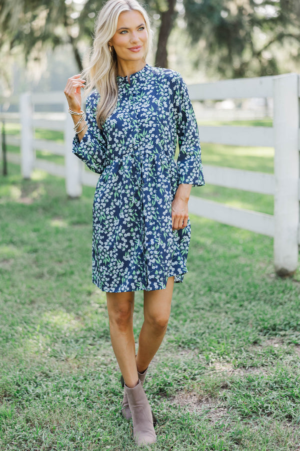 Always The One Navy Blue Floral Shift Dress