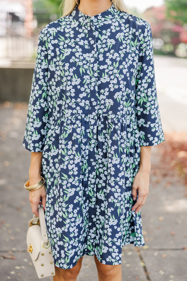 Always The One Navy Blue Floral Shift Dress