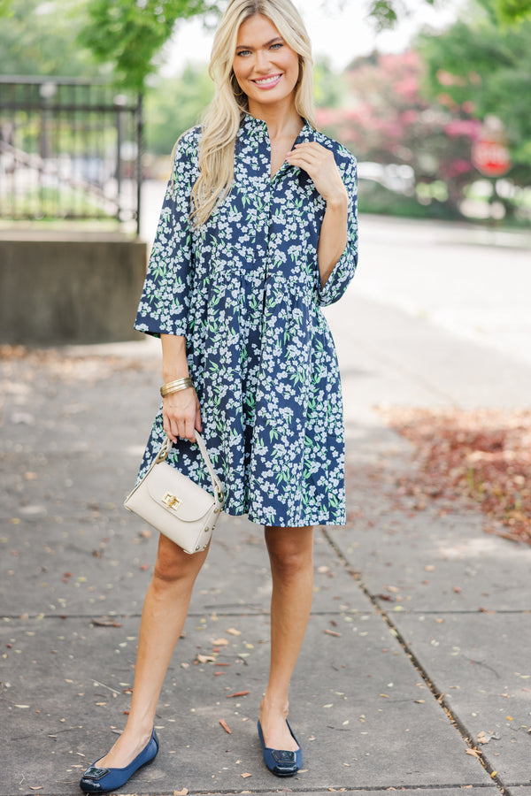 Always The One Navy Blue Floral Shift Dress