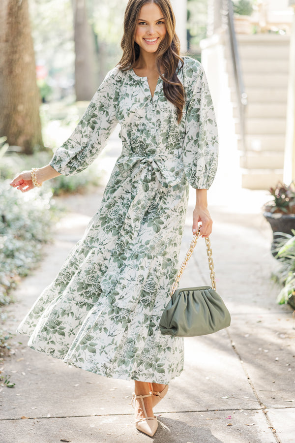 Good Intentions Olive Green Toile Midi Dress