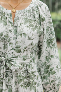 Good Intentions Olive Green Toile Midi Dress