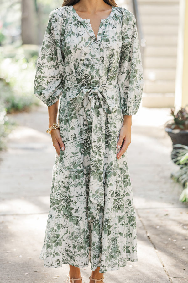 Good Intentions Olive Green Toile Midi Dress