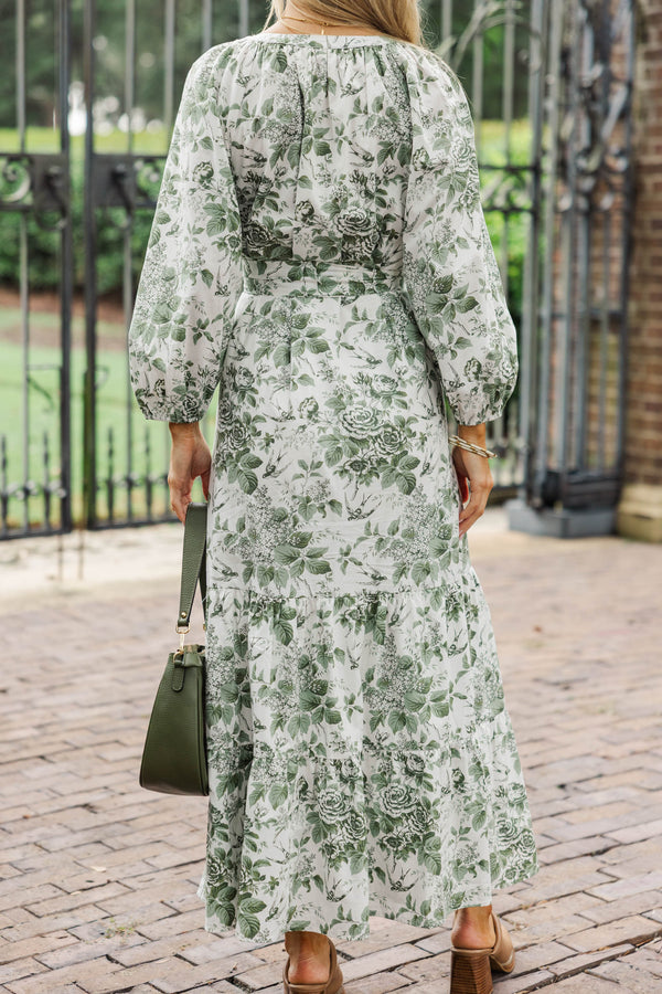 Good Intentions Olive Green Toile Midi Dress