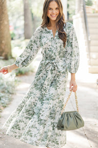 Good Intentions Olive Green Toile Midi Dress