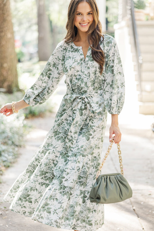 Good Intentions Olive Green Toile Midi Dress