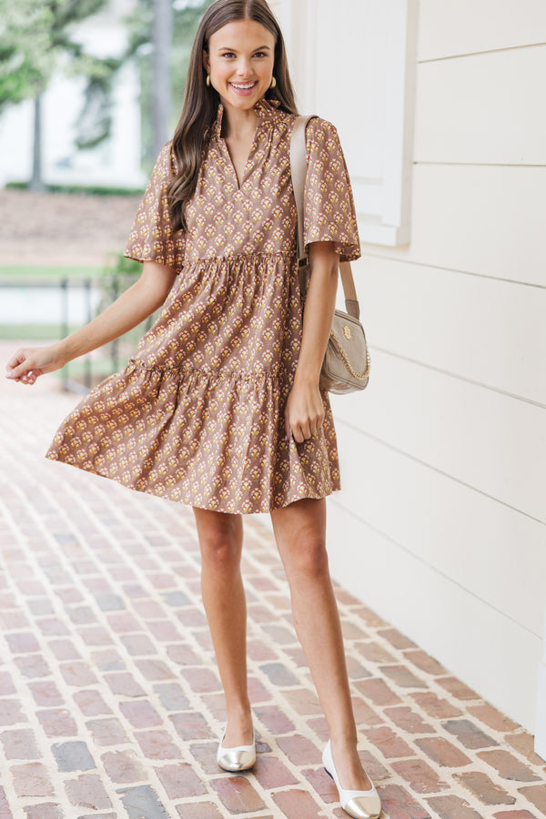 Feeling Your Best Brown Medallion Dress