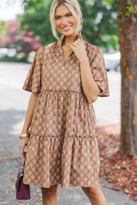 Feeling Your Best Brown Medallion Dress