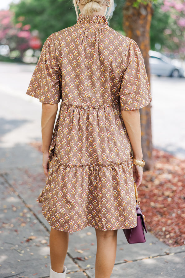 Feeling Your Best Brown Medallion Dress