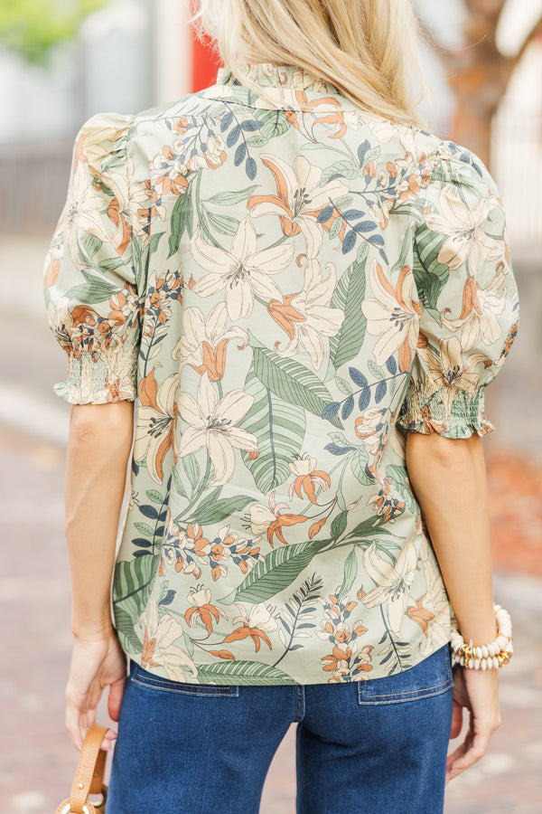 Life's A Dance Sage Green Paisley Top