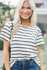 Lucky You White and Black Striped Tee