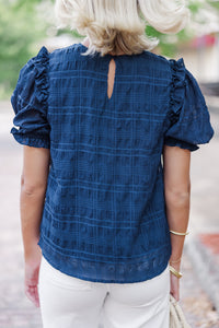 Glad To See You Navy Blue Ruffled Blouse