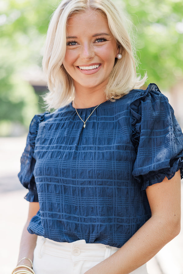 Glad To See You Navy Blue Ruffled Blouse – Shop the Mint