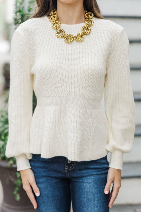 Final Notice Cream Peplum Sweater