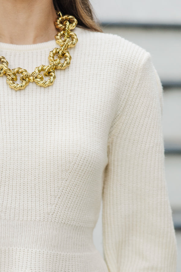 Final Notice Cream Peplum Sweater