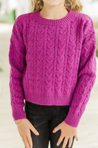 Girls: It All Comes Back Magenta Purple Knit Crop Sweater