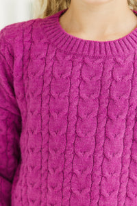 Girls: It All Comes Back Magenta Purple Knit Crop Sweater