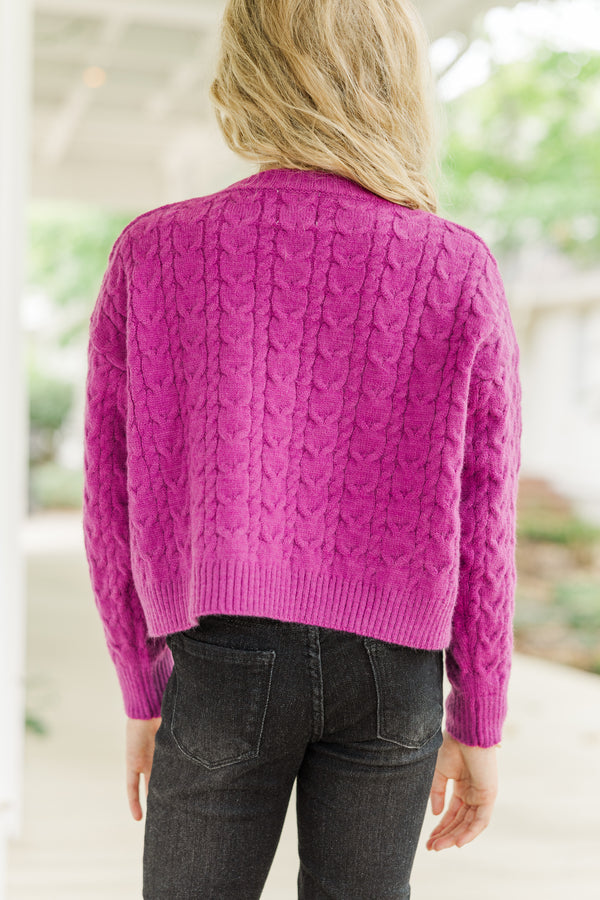 Girls: It All Comes Back Magenta Purple Knit Crop Sweater