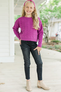 Girls: It All Comes Back Magenta Purple Knit Crop Sweater