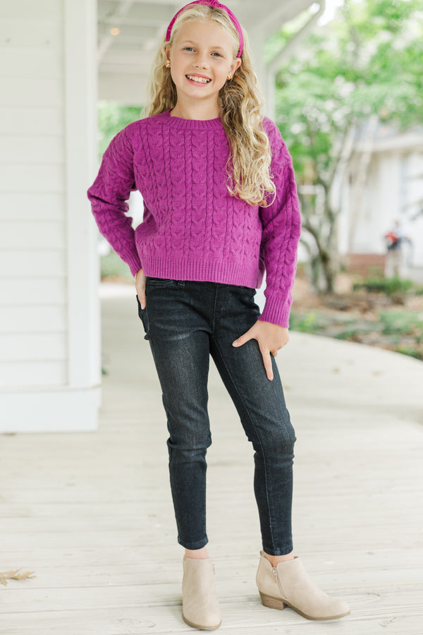 Girls: It All Comes Back Magenta Purple Knit Crop Sweater