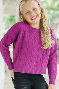 Girls: It All Comes Back Magenta Purple Knit Crop Sweater