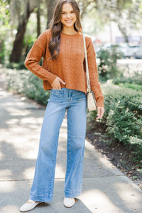 It All Comes Back Camel Brown Knit Crop Sweater