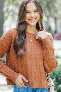 It All Comes Back Camel Brown Knit Crop Sweater