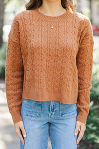 It All Comes Back Camel Brown Knit Crop Sweater