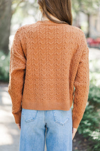 It All Comes Back Camel Brown Knit Crop Sweater