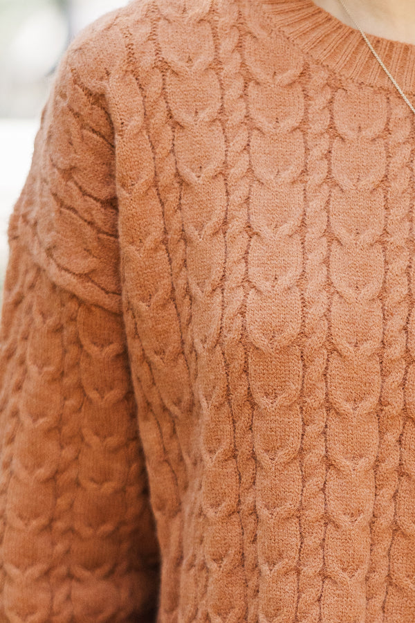 It All Comes Back Camel Brown Knit Crop Sweater