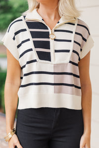 Care To Contrast Cream Striped Sweater