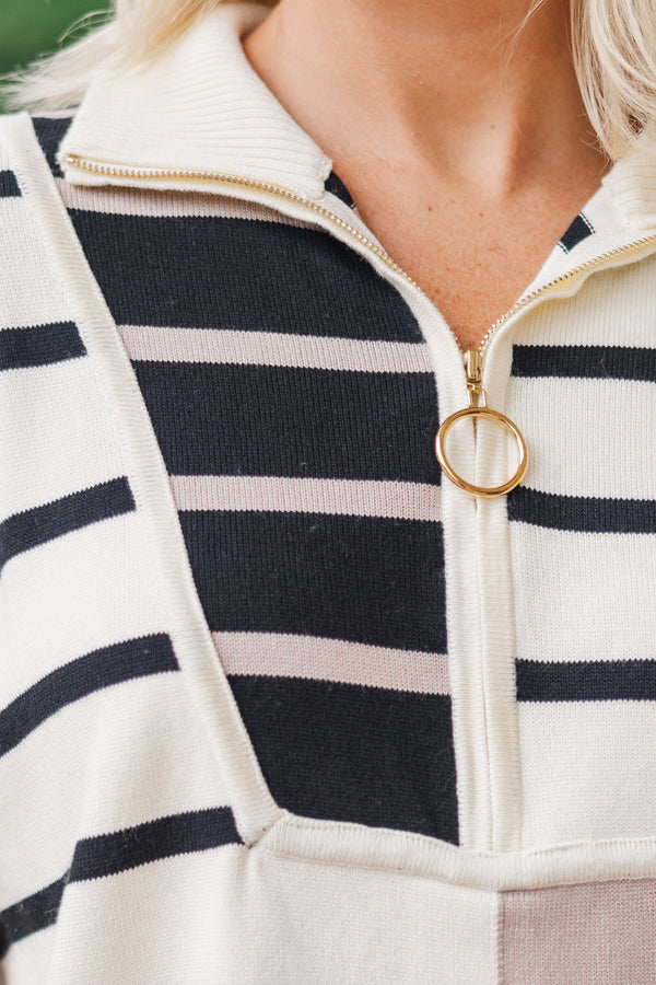 Care To Contrast Cream Striped Sweater