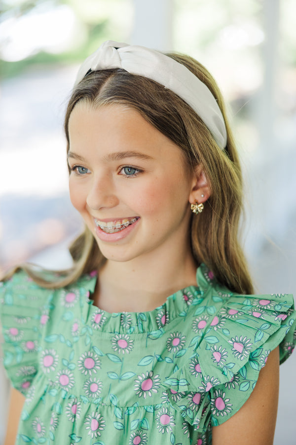 Girls: Out And About White Satin Knotted Headband