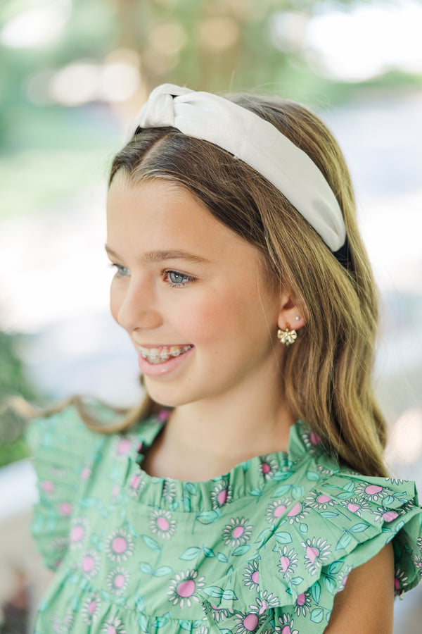 Girls: Out And About White Satin Knotted Headband