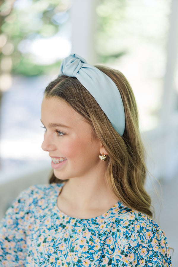 Girls: Out And About Ice Blue Satin Knotted Headband