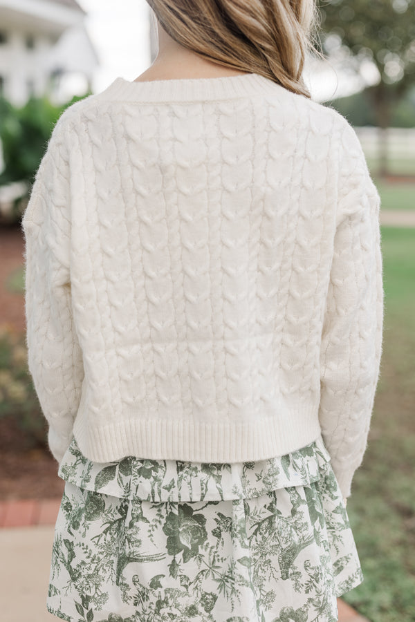 Girls: It All Comes Back Cream Knit Crop Sweater